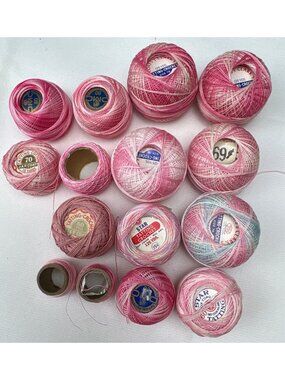 Vintage Pink & Variegated Tatting Crochet Thread Lot Star J&P Coats DMC Cotton 6